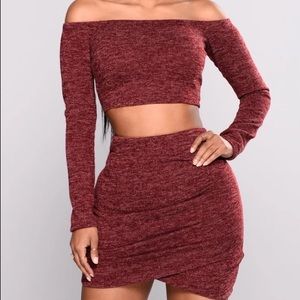 Burgundy Knit Skirt Set